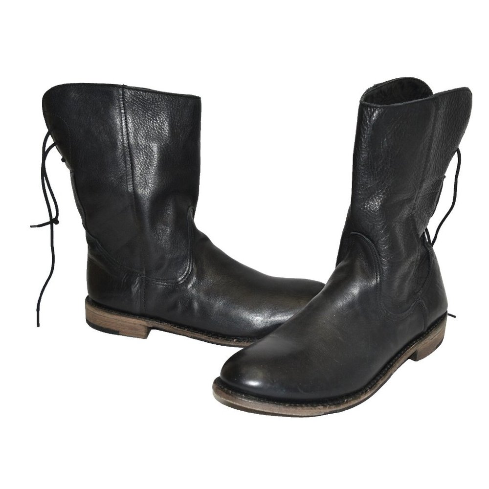 $350 VINTAGE SHOE COMPANY 'Erin' Boot BLACK LEATHER LACE UP moto USA 11 (T25)